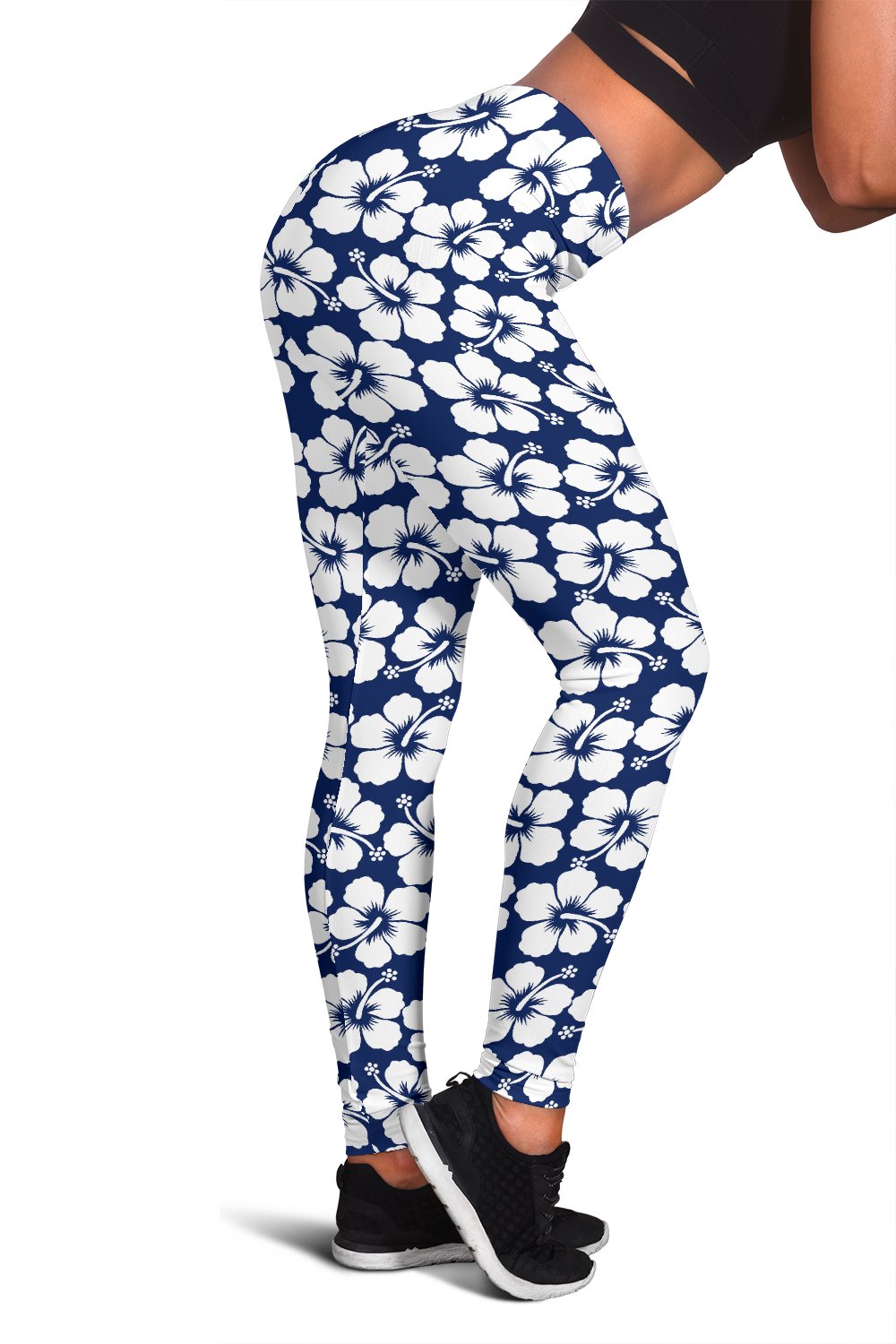 Hibiscus Blue Hawaiian Flower Pattern Women Leggings