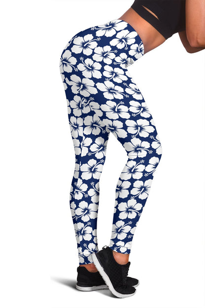 Hibiscus Blue Hawaiian Flower Pattern Women Leggings