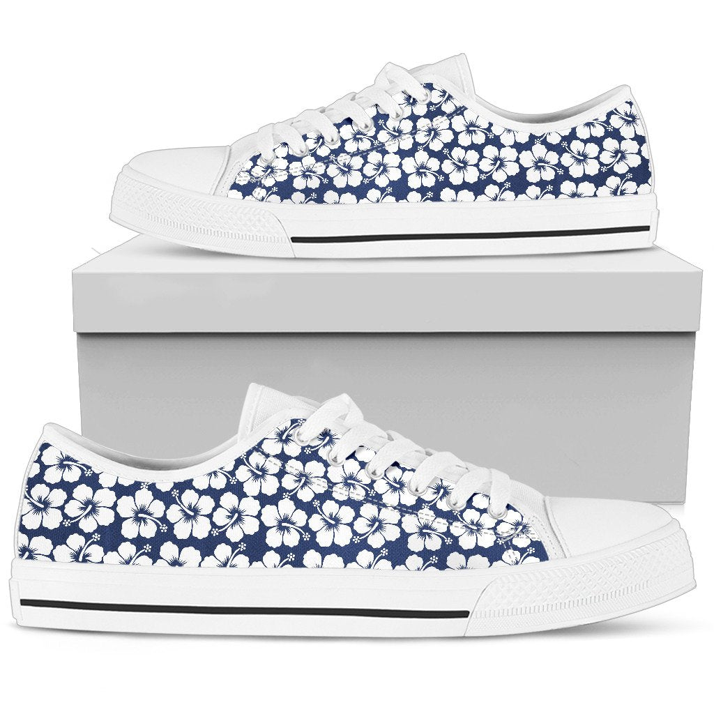 Hibiscus Blue Hawaiian Flower Pattern Women Low Top Shoes