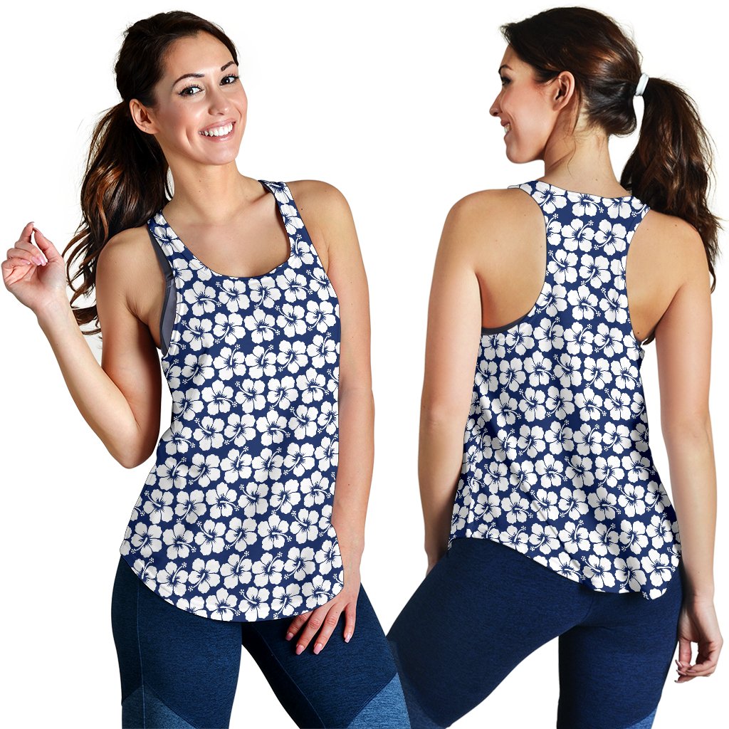 Hibiscus Blue Hawaiian Flower Pattern Women Racerback Tank Top