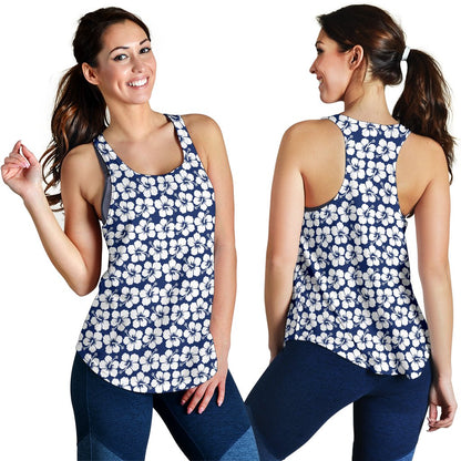Hibiscus Blue Hawaiian Flower Pattern Women Racerback Tank Top