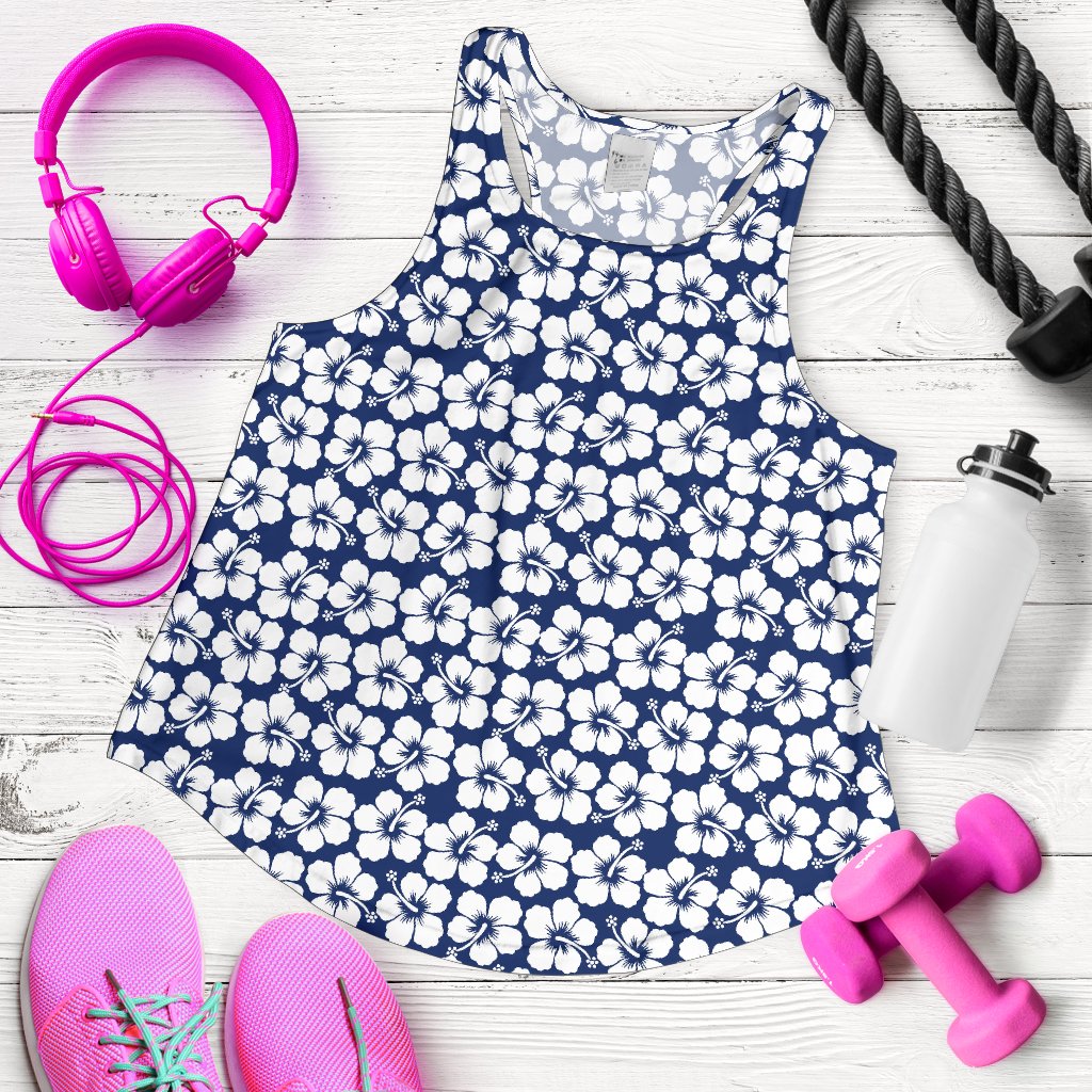 Hibiscus Blue Hawaiian Flower Pattern Women Racerback Tank Top