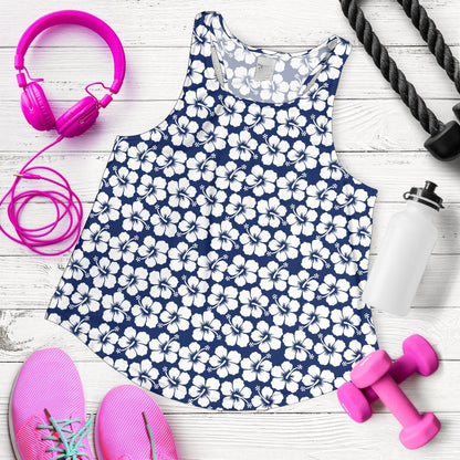 Hibiscus Blue Hawaiian Flower Pattern Women Racerback Tank Top