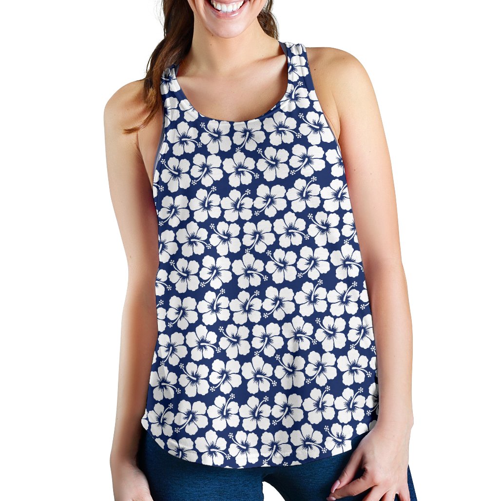 Hibiscus Blue Hawaiian Flower Pattern Women Racerback Tank Top