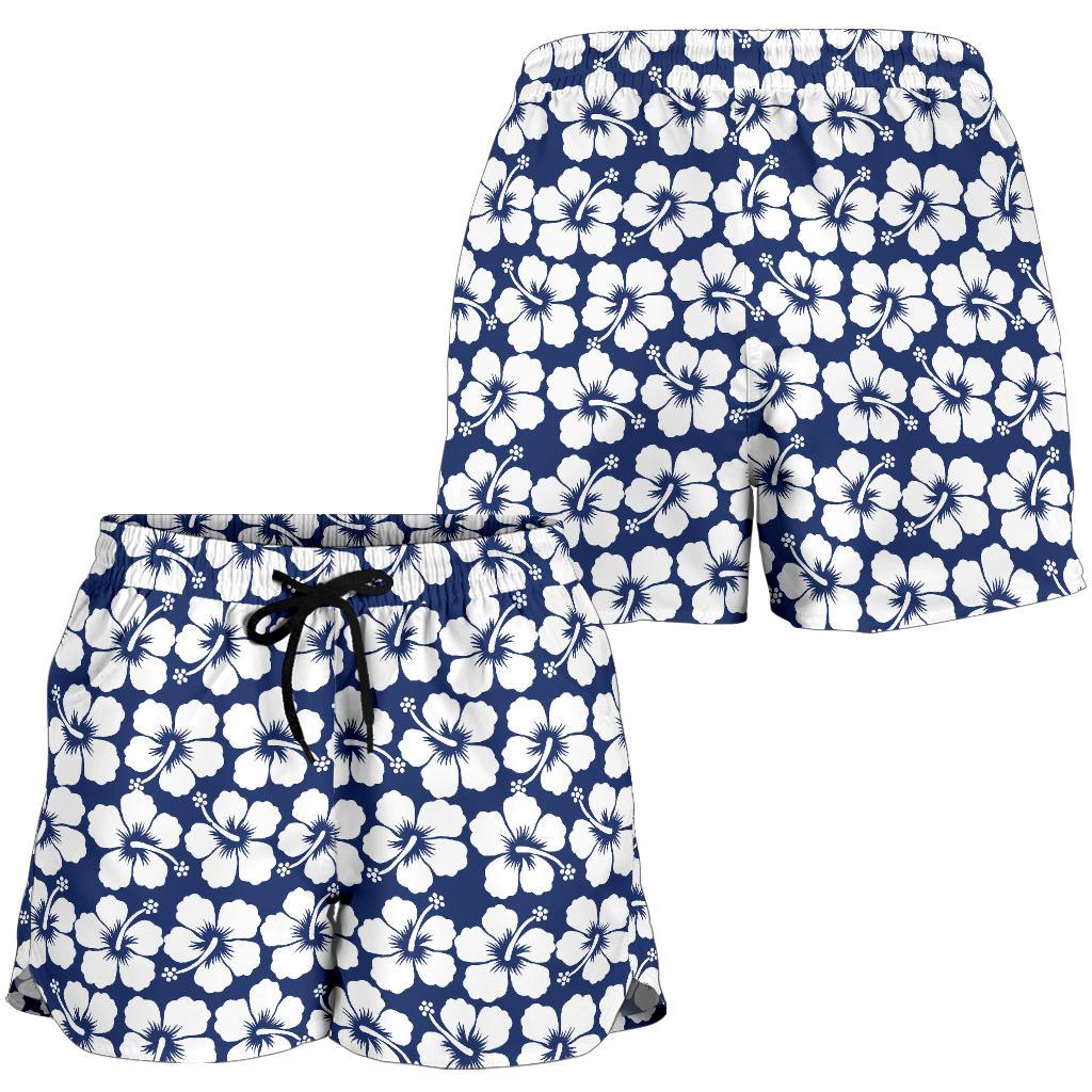 Hibiscus Blue Hawaiian Flower Pattern Women Shorts-JTAMIGO.COM