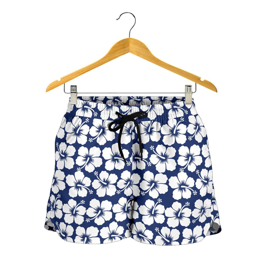 Hibiscus Blue Hawaiian Flower Pattern Women Shorts-JTAMIGO.COM