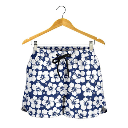 Hibiscus Blue Hawaiian Flower Pattern Women Shorts-JTAMIGO.COM