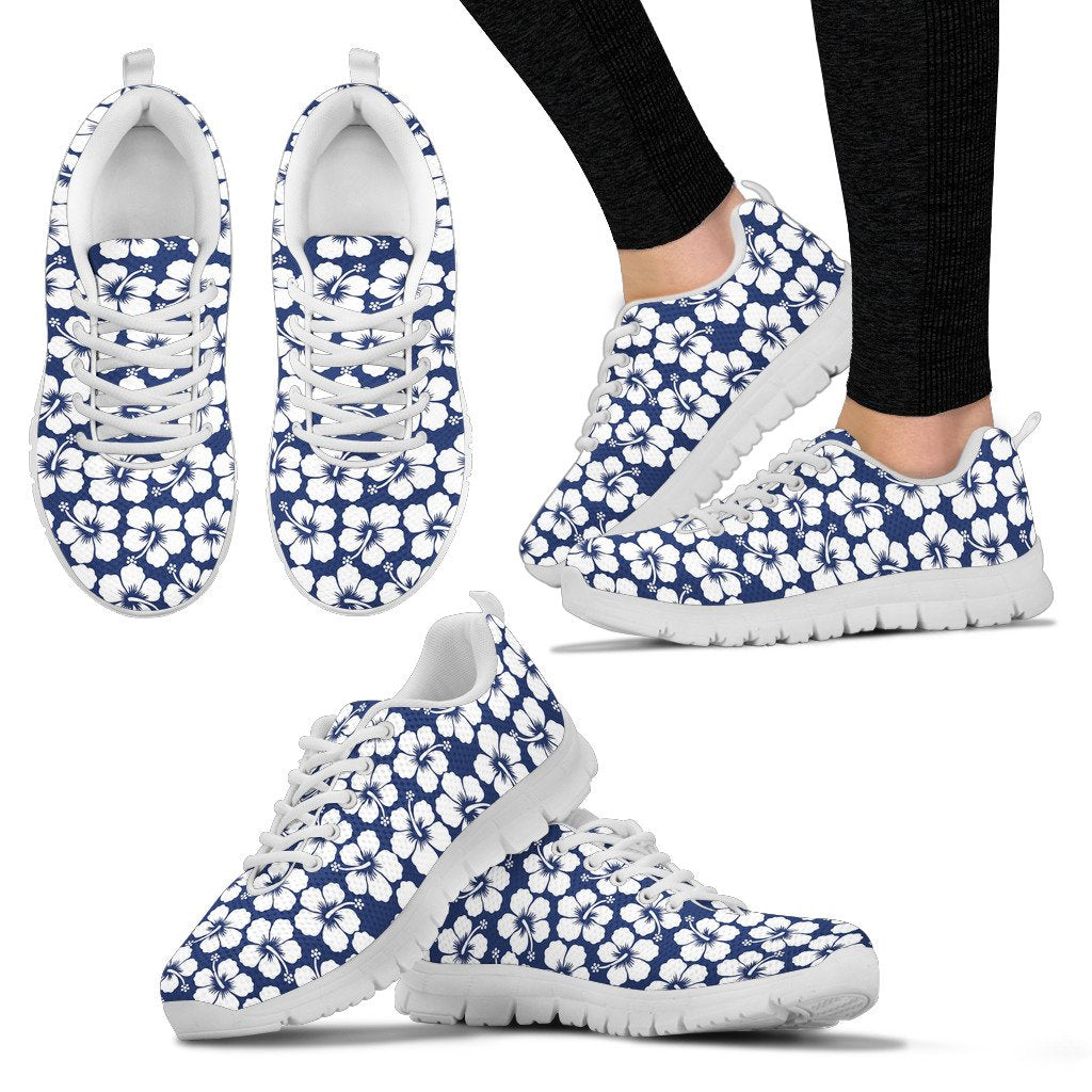 Hibiscus Blue Hawaiian Flower Pattern Women Sneakers Shoes