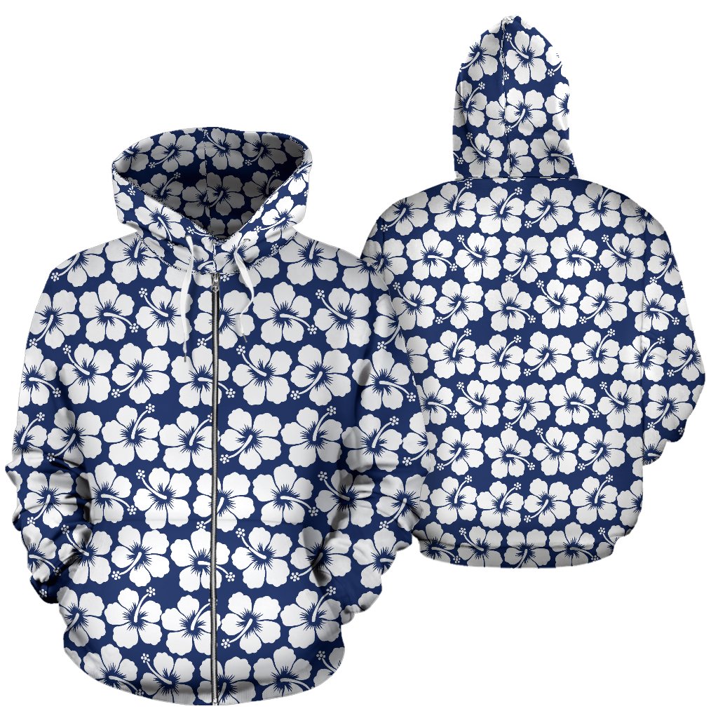 Hibiscus Blue Hawaiian Flower Pattern Zip Up Hoodie