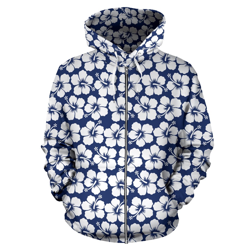 Hibiscus Blue Hawaiian Flower Pattern Zip Up Hoodie
