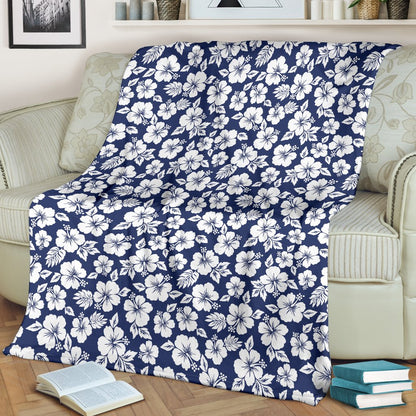 Hibiscus Blue Hawaiian Flower Style Fleece Blanket