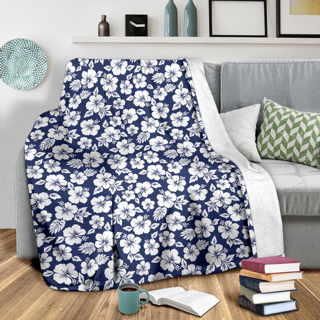 Hibiscus Blue Hawaiian Flower Style Fleece Blanket