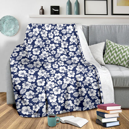 Hibiscus Blue Hawaiian Flower Style Fleece Blanket