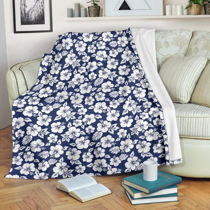 Hibiscus Blue Hawaiian Flower Style Fleece Blanket