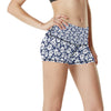 Hibiscus Blue Hawaiian Flower Style High Waisted Spandex Shorts-JTAMIGO.COM