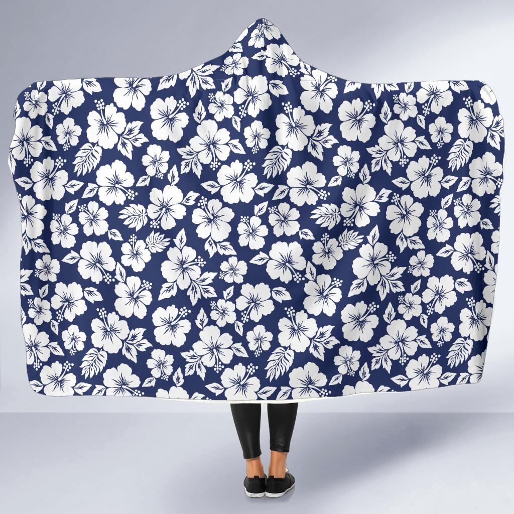 Hibiscus Blue Hawaiian Flower Style Hooded Blanket-JTAMIGO.COM