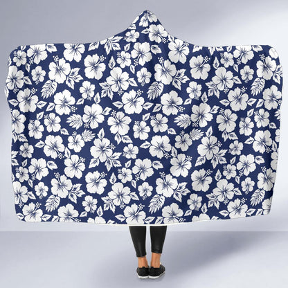 Hibiscus Blue Hawaiian Flower Style Hooded Blanket-JTAMIGO.COM
