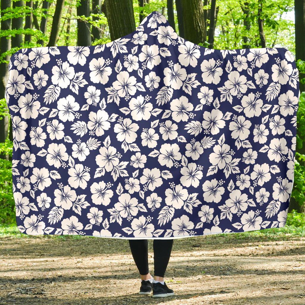 Hibiscus Blue Hawaiian Flower Style Hooded Blanket-JTAMIGO.COM