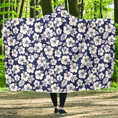 Hibiscus Blue Hawaiian Flower Style Hooded Blanket-JTAMIGO.COM