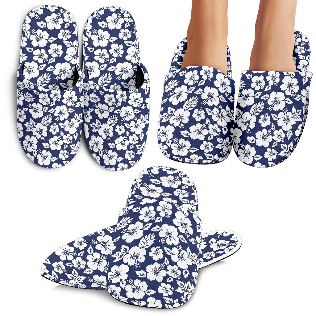 Hibiscus Blue Hawaiian Flower Style House Slippers