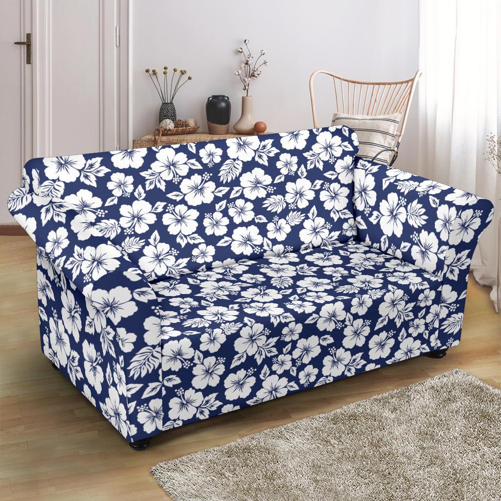 Hibiscus Blue Hawaiian Flower Style Loveseat Slipcover-JTAMIGO.COM