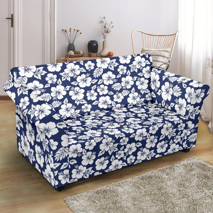 Hibiscus Blue Hawaiian Flower Style Loveseat Slipcover-JTAMIGO.COM
