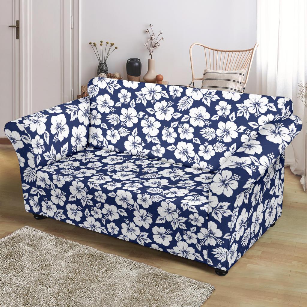 Hibiscus Blue Hawaiian Flower Style Loveseat Slipcover-JTAMIGO.COM