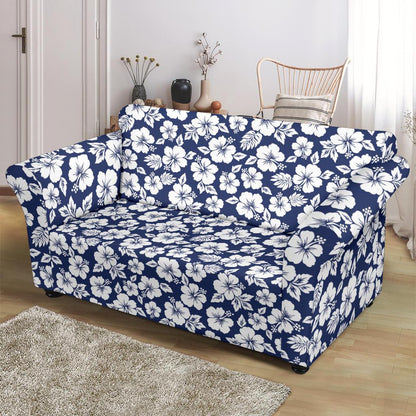 Hibiscus Blue Hawaiian Flower Style Loveseat Slipcover-JTAMIGO.COM