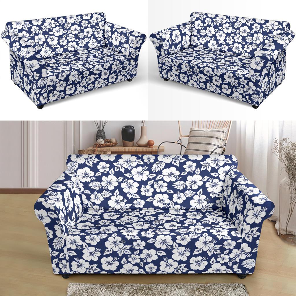Hibiscus Blue Hawaiian Flower Style Loveseat Slipcover-JTAMIGO.COM