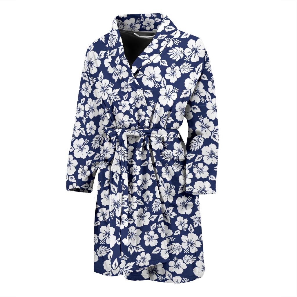 Hibiscus Blue Hawaiian Flower Style Men Bath Robe-JTAMIGO.COM