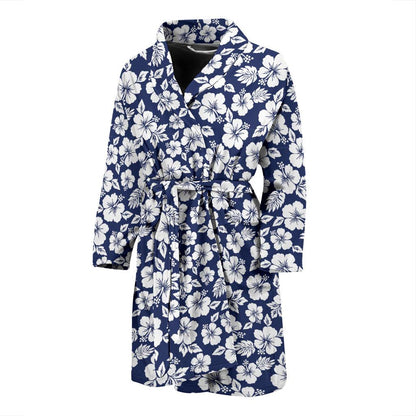 Hibiscus Blue Hawaiian Flower Style Men Bath Robe-JTAMIGO.COM
