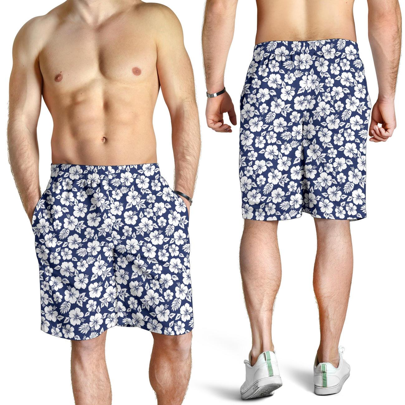 Hibiscus Blue Hawaiian Flower Style Mens Shorts-JTAMIGO.COM