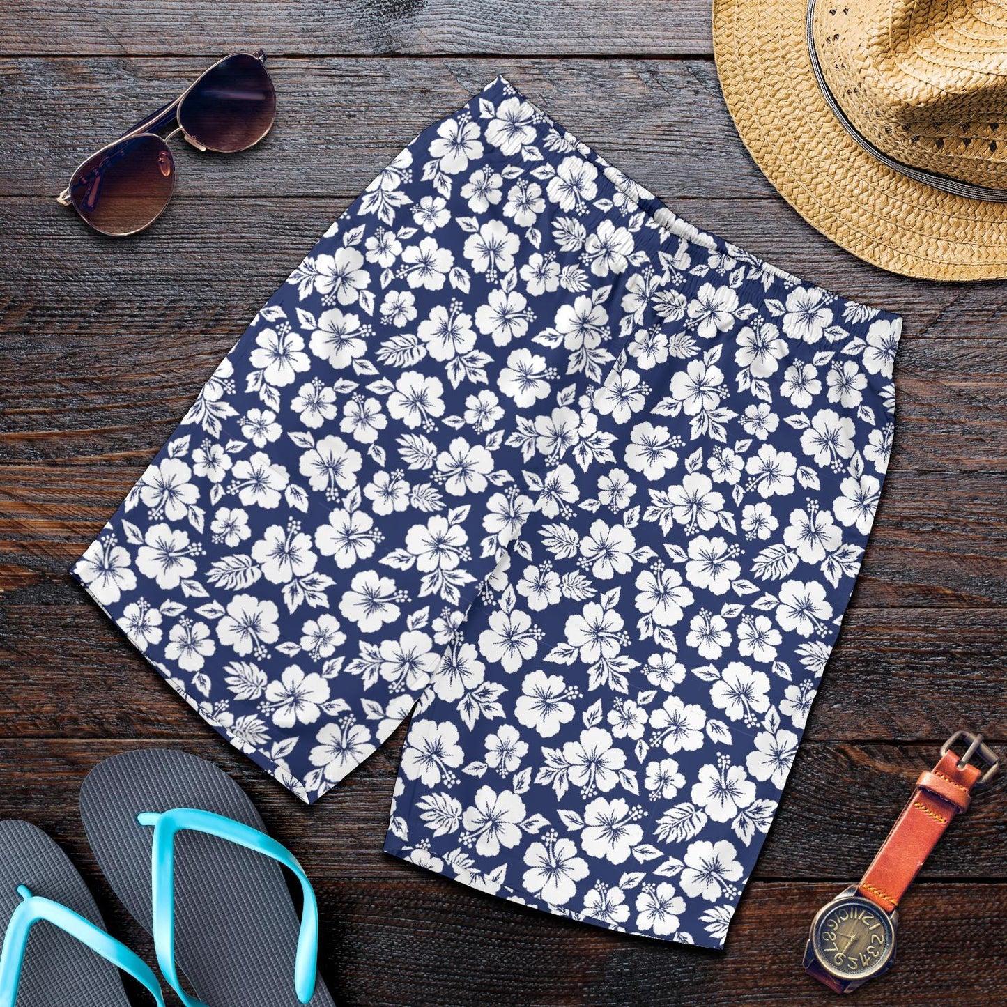 Hibiscus Blue Hawaiian Flower Style Mens Shorts-JTAMIGO.COM