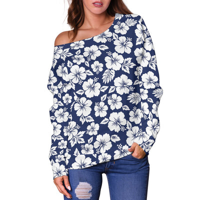 Hibiscus Blue Hawaiian Flower Style Off Shoulder Sweatshirt