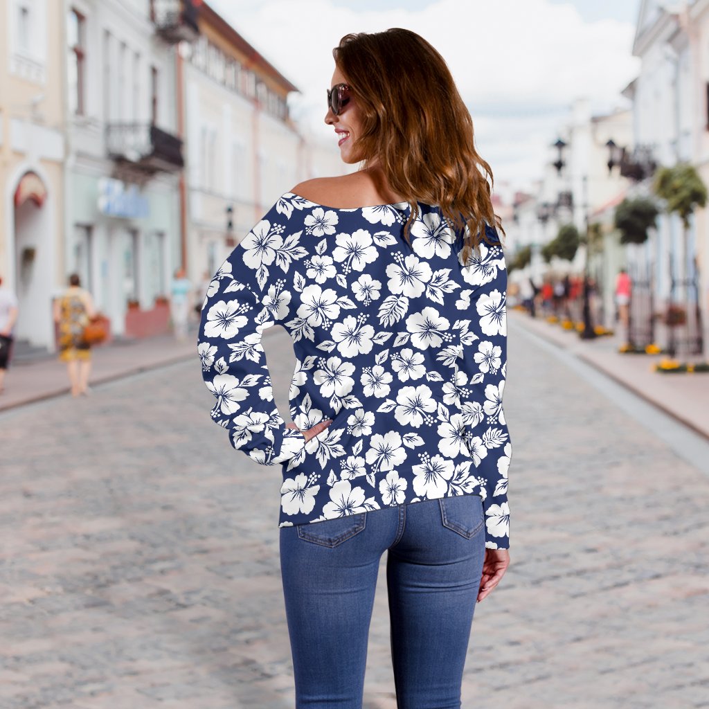 Hibiscus Blue Hawaiian Flower Style Off Shoulder Sweatshirt