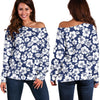 Hibiscus Blue Hawaiian Flower Style Off Shoulder Sweatshirt