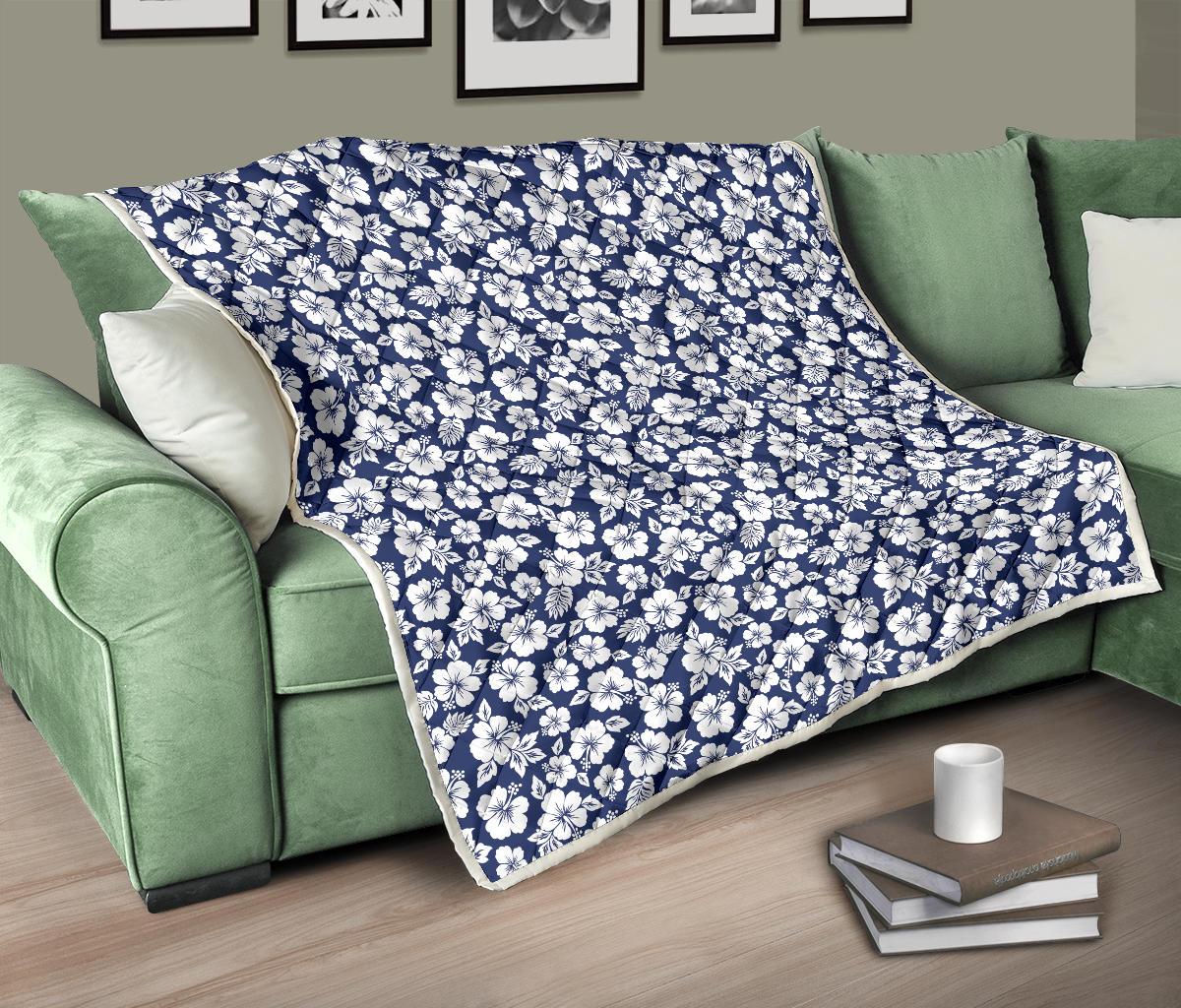 Hibiscus Blue Hawaiian Flower Style Premium Quilt-JTAMIGO.COM