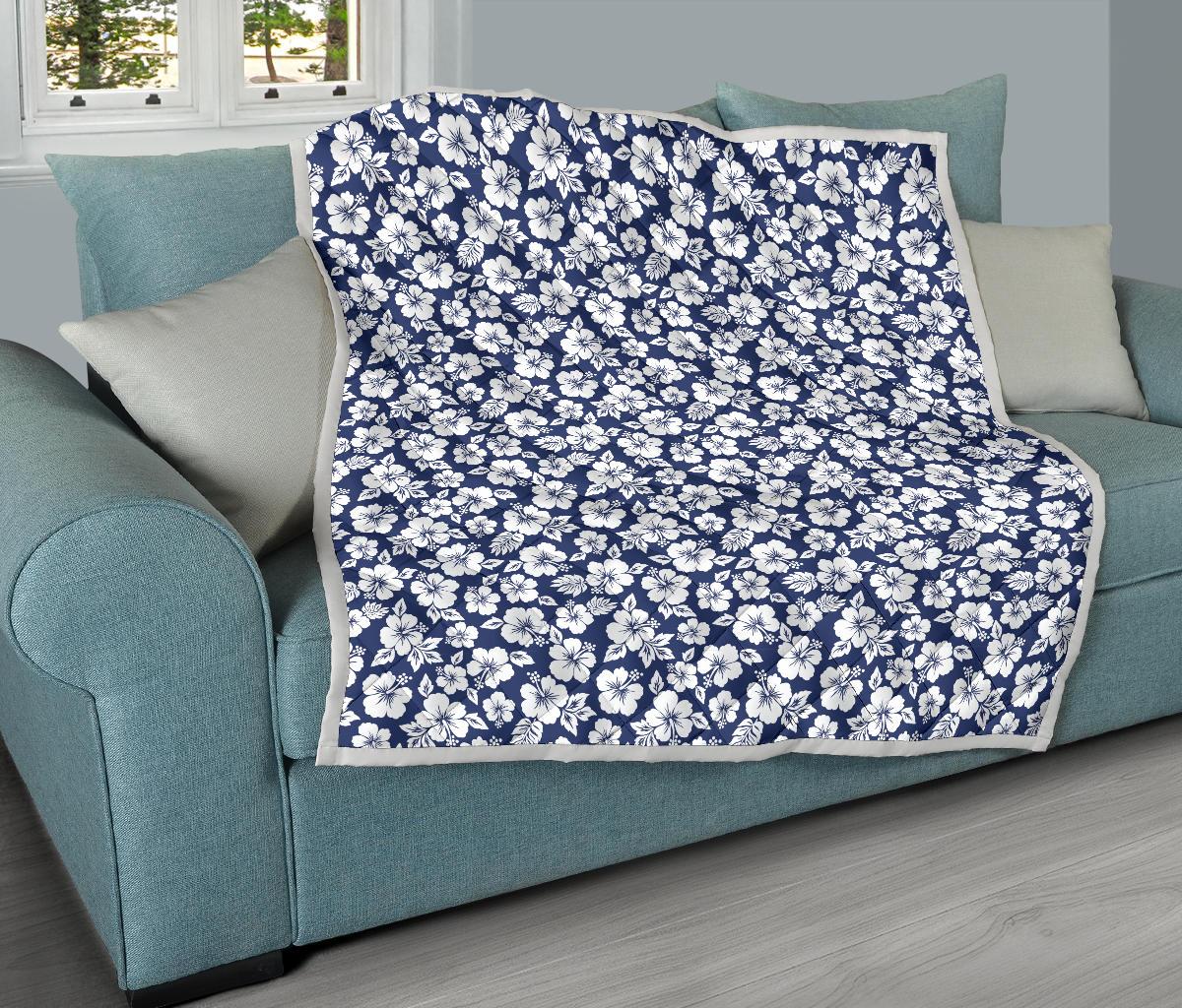 Hibiscus Blue Hawaiian Flower Style Premium Quilt-JTAMIGO.COM