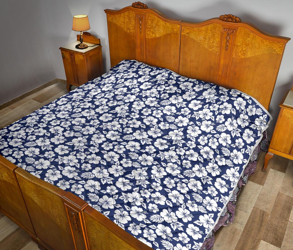 Hibiscus Blue Hawaiian Flower Style Premium Quilt-JTAMIGO.COM