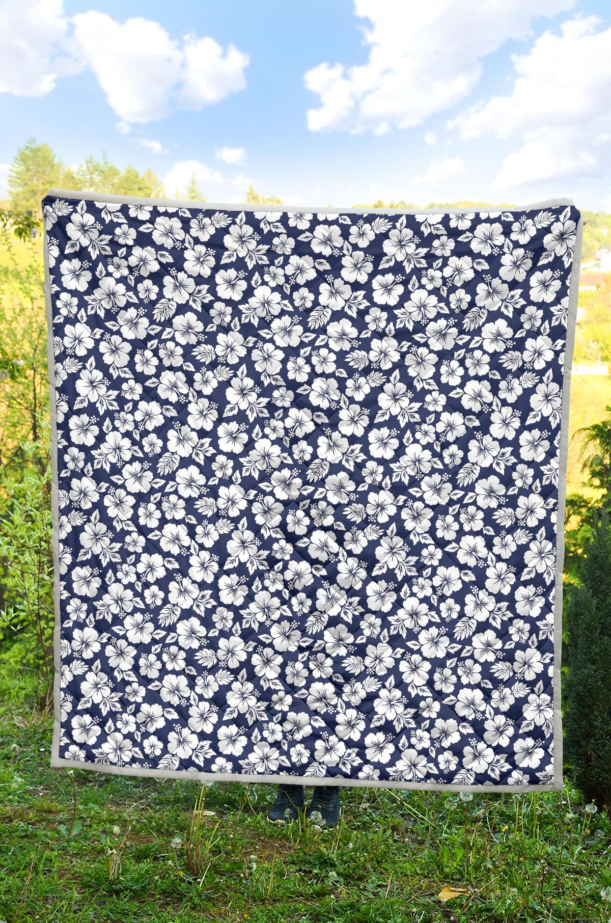 Hibiscus Blue Hawaiian Flower Style Premium Quilt-JTAMIGO.COM