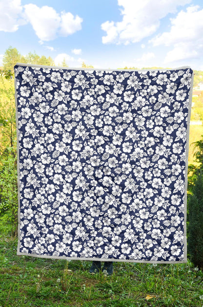 Hibiscus Blue Hawaiian Flower Style Premium Quilt-JTAMIGO.COM