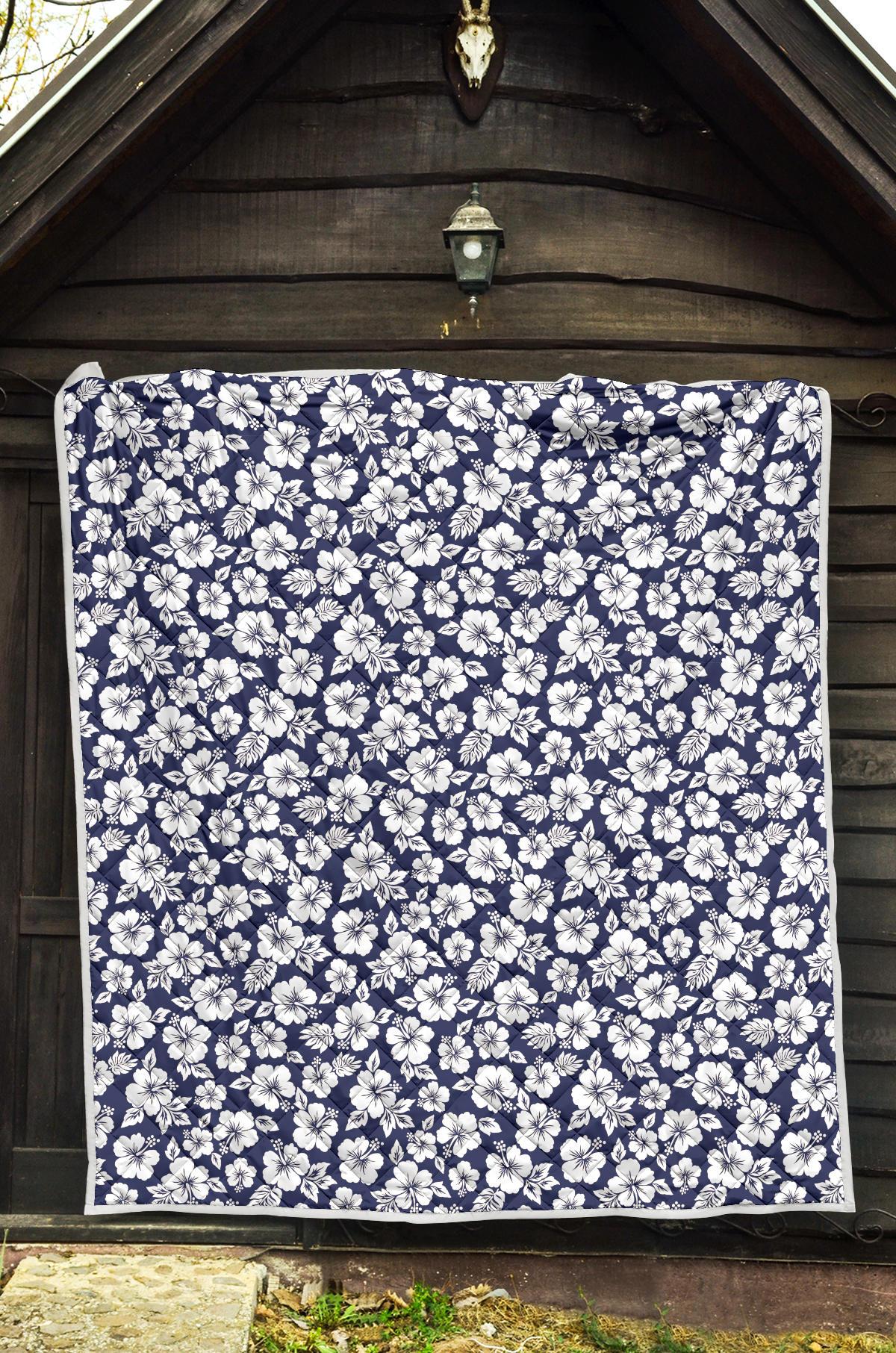 Hibiscus Blue Hawaiian Flower Style Premium Quilt-JTAMIGO.COM