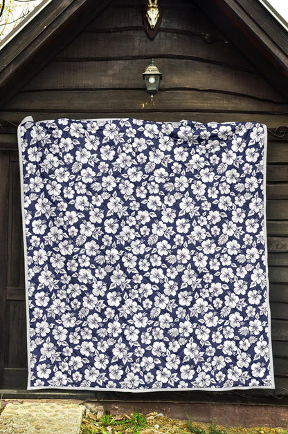 Hibiscus Blue Hawaiian Flower Style Premium Quilt-JTAMIGO.COM