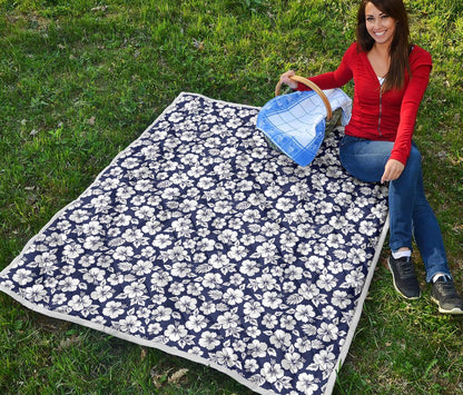 Hibiscus Blue Hawaiian Flower Style Premium Quilt-JTAMIGO.COM