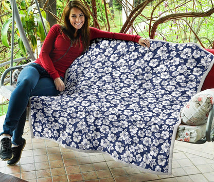 Hibiscus Blue Hawaiian Flower Style Premium Quilt-JTAMIGO.COM