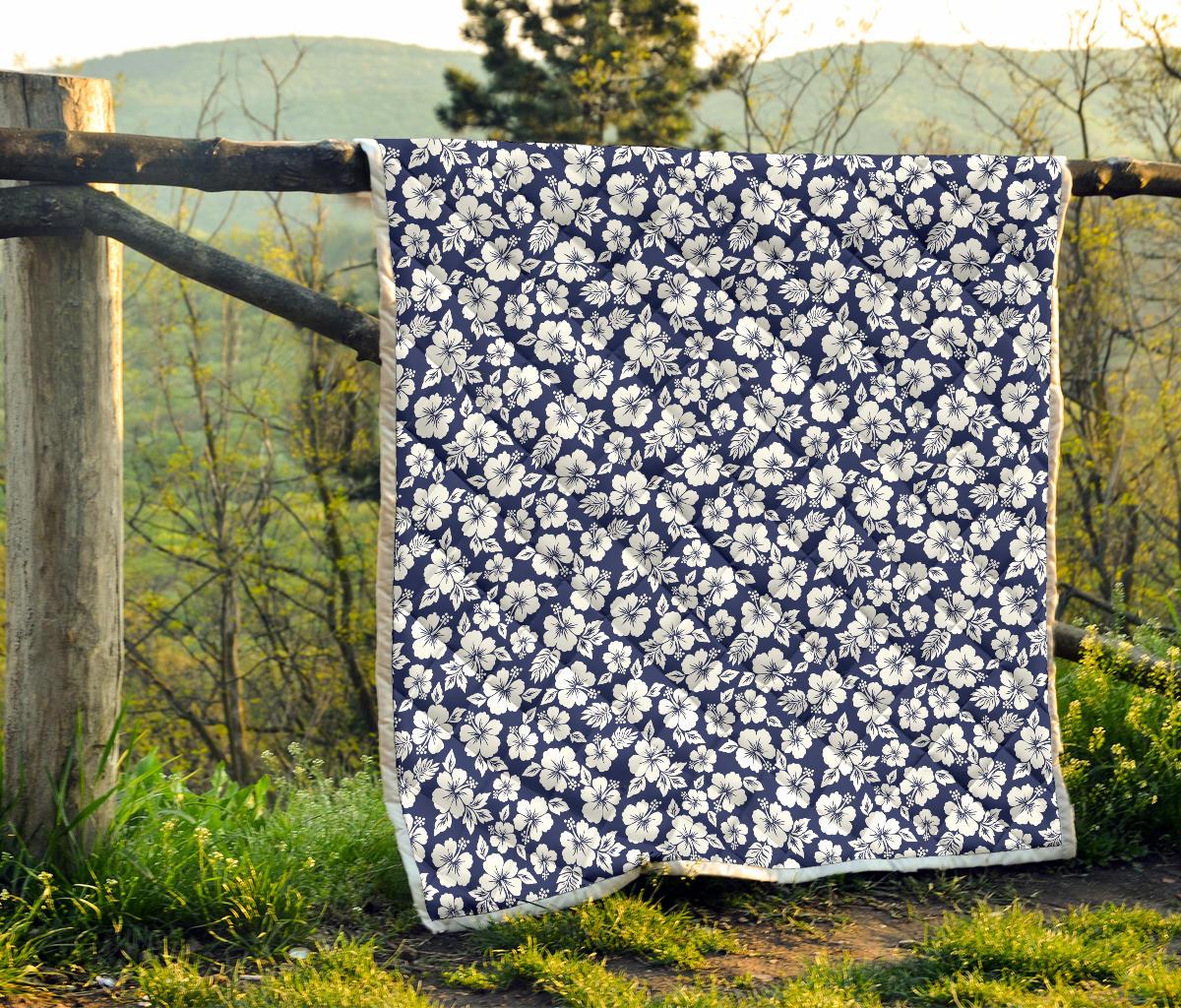 Hibiscus Blue Hawaiian Flower Style Premium Quilt-JTAMIGO.COM