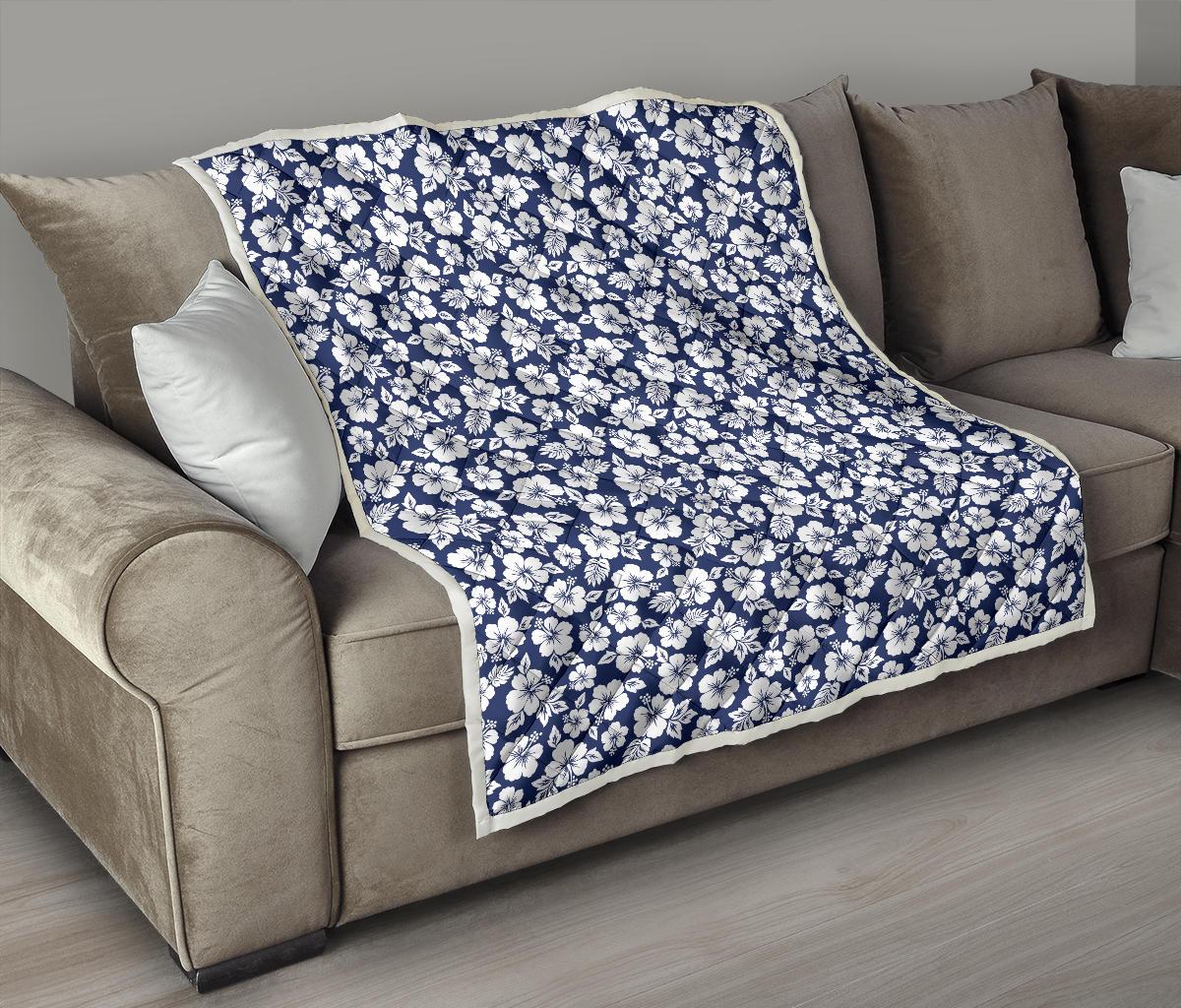Hibiscus Blue Hawaiian Flower Style Premium Quilt-JTAMIGO.COM