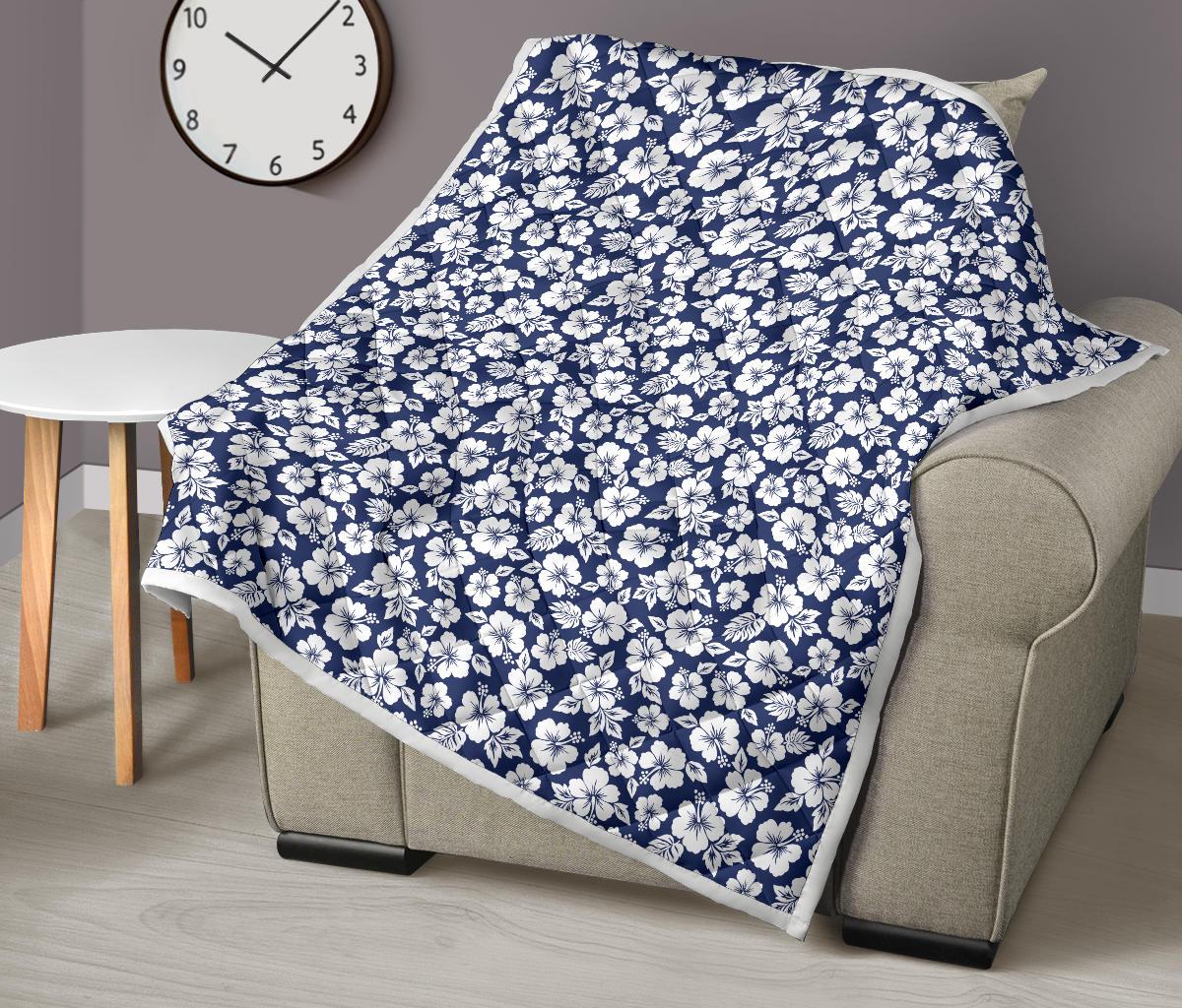 Hibiscus Blue Hawaiian Flower Style Premium Quilt-JTAMIGO.COM