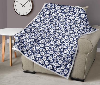 Hibiscus Blue Hawaiian Flower Style Premium Quilt-JTAMIGO.COM