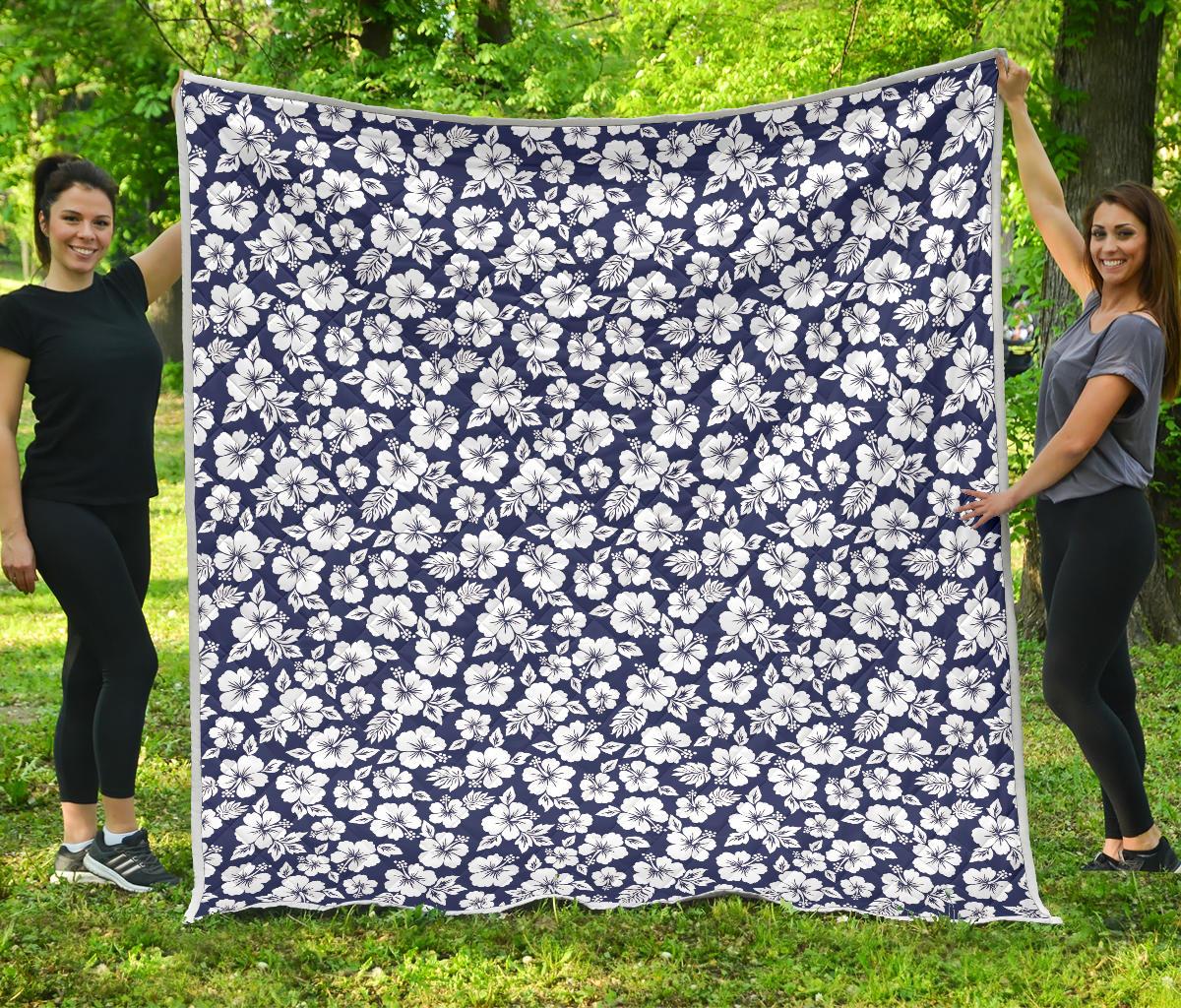 Hibiscus Blue Hawaiian Flower Style Premium Quilt-JTAMIGO.COM